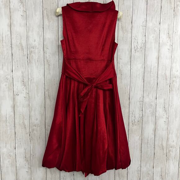 Frank Lyman Red Shiny Bubble Hem Belted Ruffle Sexy Zip Up Cocktail Party Dress - Picture 2 of 13